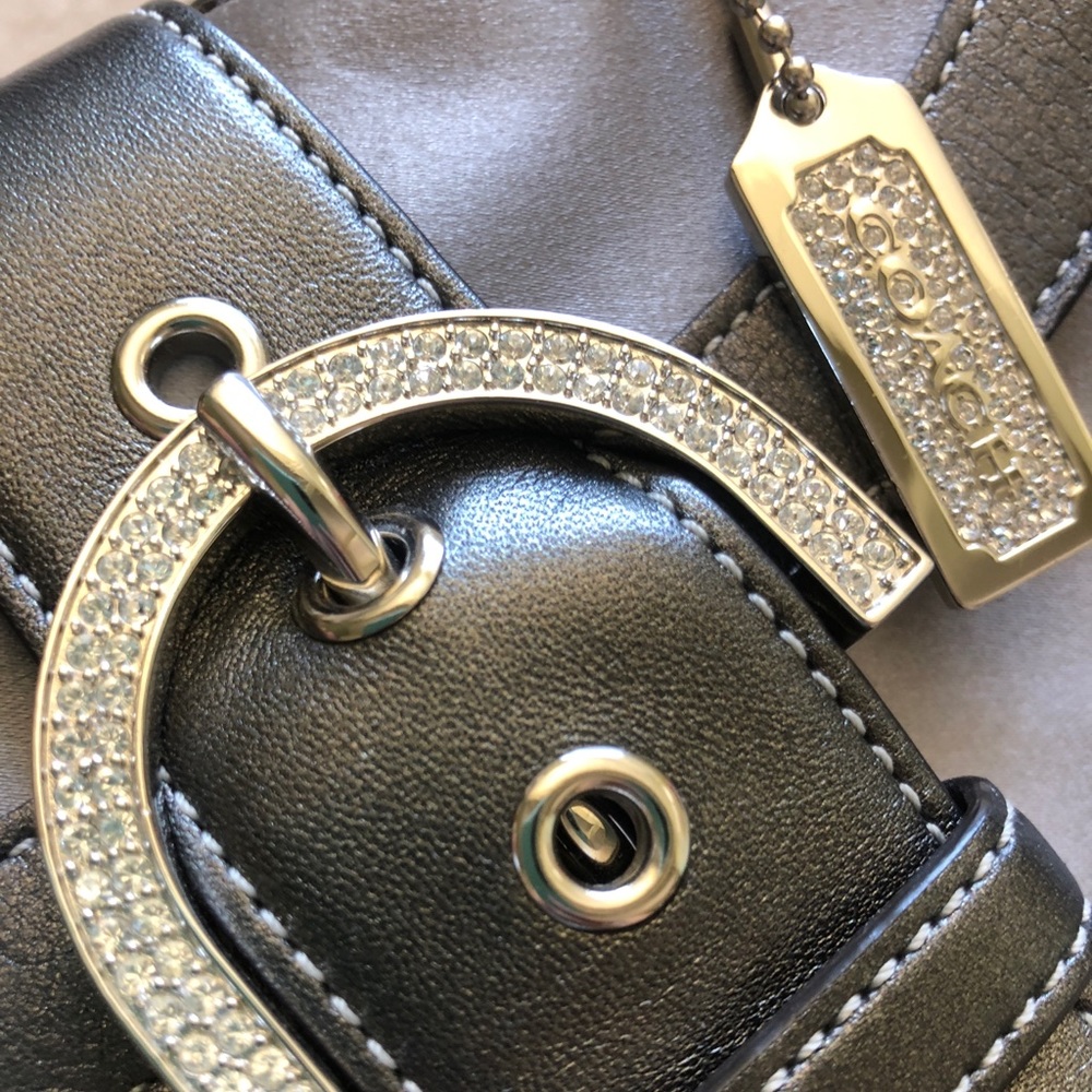 Grey Coach Mini Pewter Satin & Leather Bag